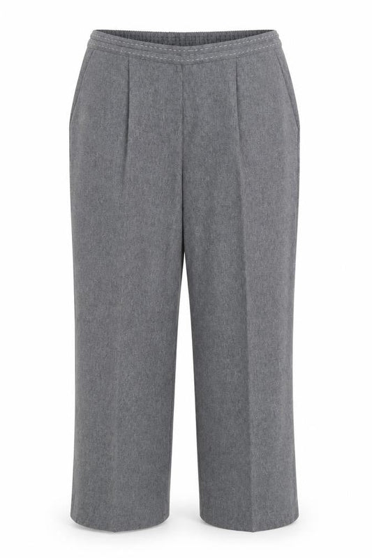 Front view of Bonmarché women’s grey polyester dress pants trousers, size UK 14, 24-inch leg regular