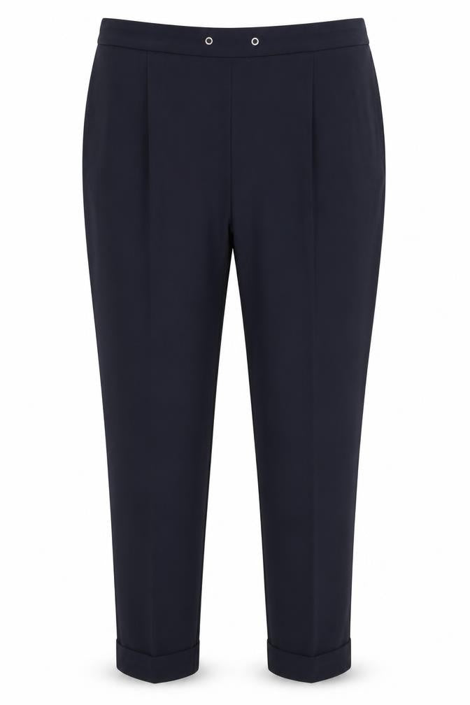 Front view of Marks & Spencer women’s blue polyester dress pants trousers, size UK 16, 24-inch leg regular