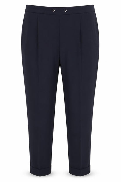 Front view of Marks & Spencer women’s blue polyester dress pants trousers, size UK 16, 24-inch leg regular