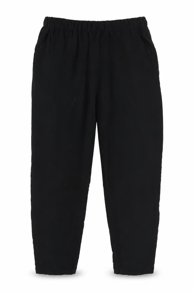 Front view of H&M women’s black cupro trousers, size UK 4, 26-inch leg regular