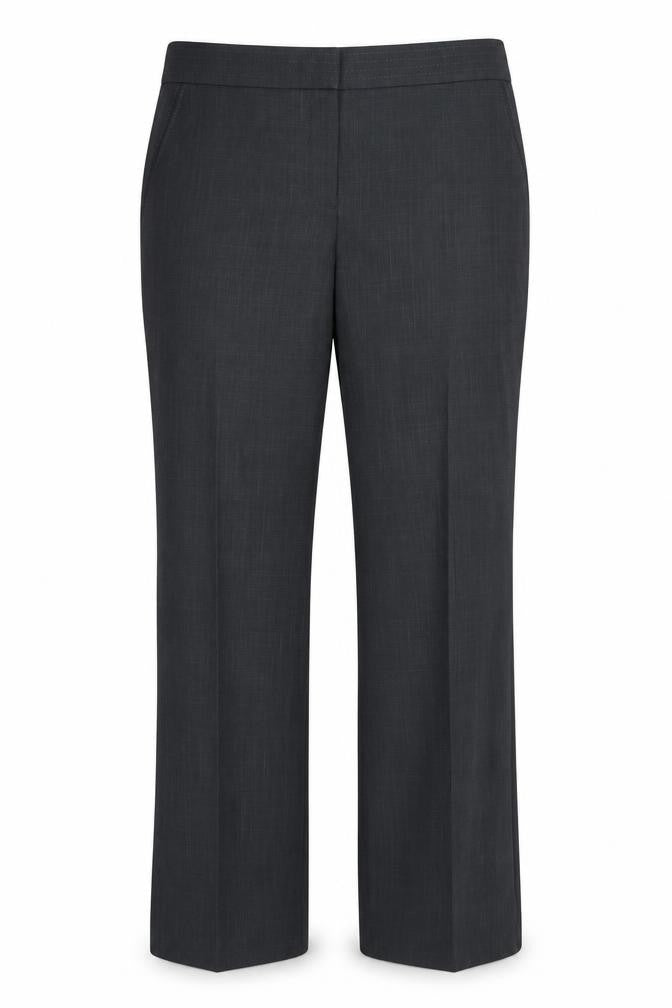 Front view of Marks & Spencer women’s grey polyester dress pants trousers, size UK 12, 27-inch leg regular - short