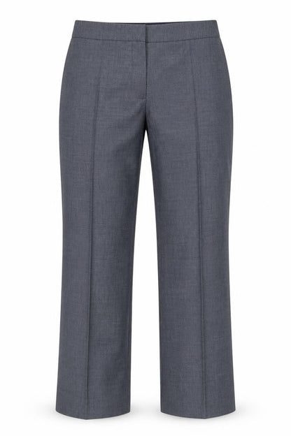 Front view of Marks & Spencer women’s blue polyester dress pants trousers, size UK 16, 27-inch leg regular - short