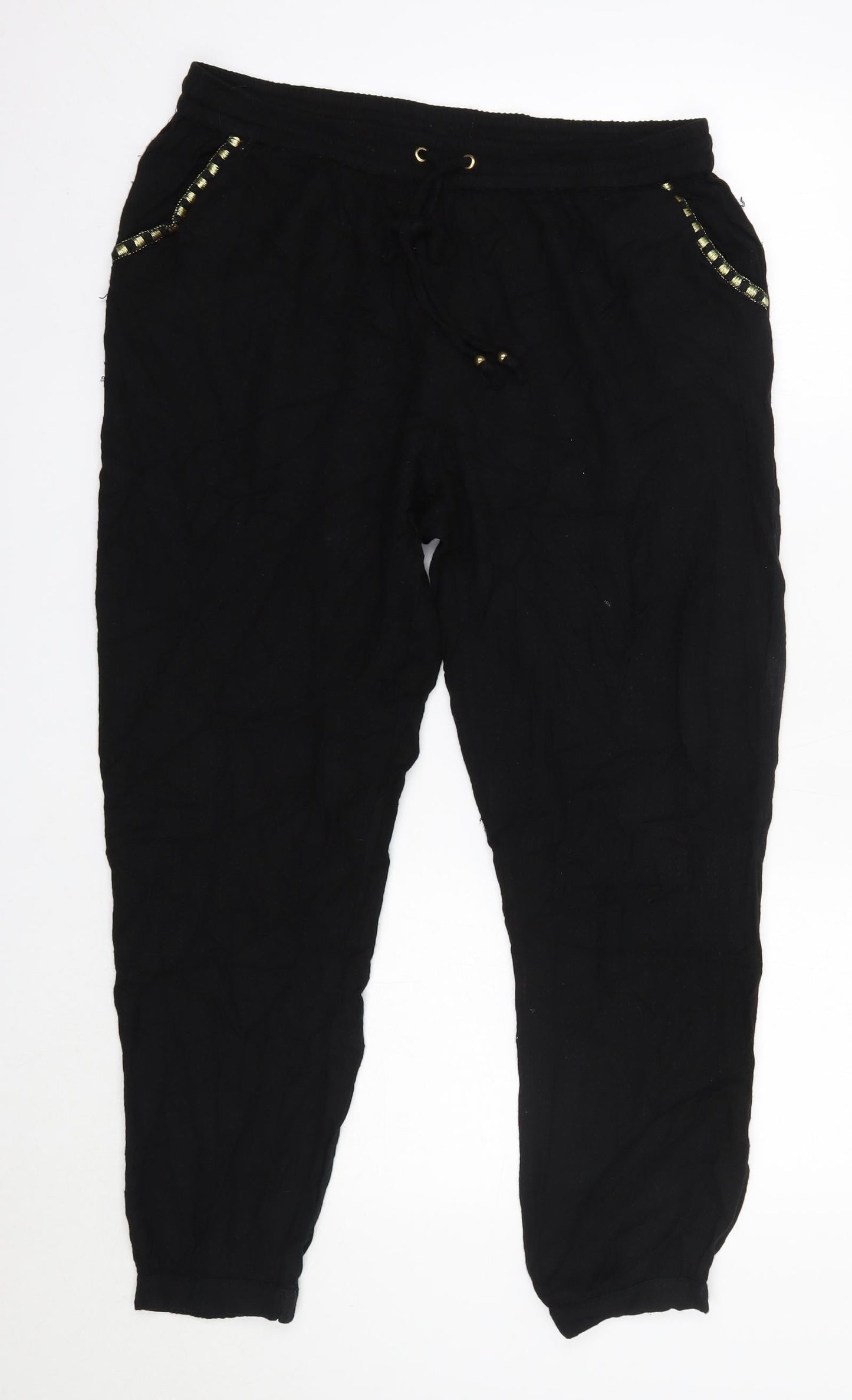 F&F Womens Black  Viscose Trousers  Size 14 L27 in Regular