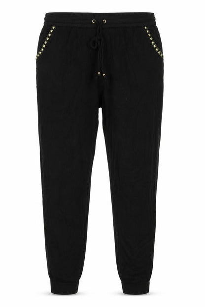 Front view of F&F women’s black viscose trousers, size UK 14, 27-inch leg regular
