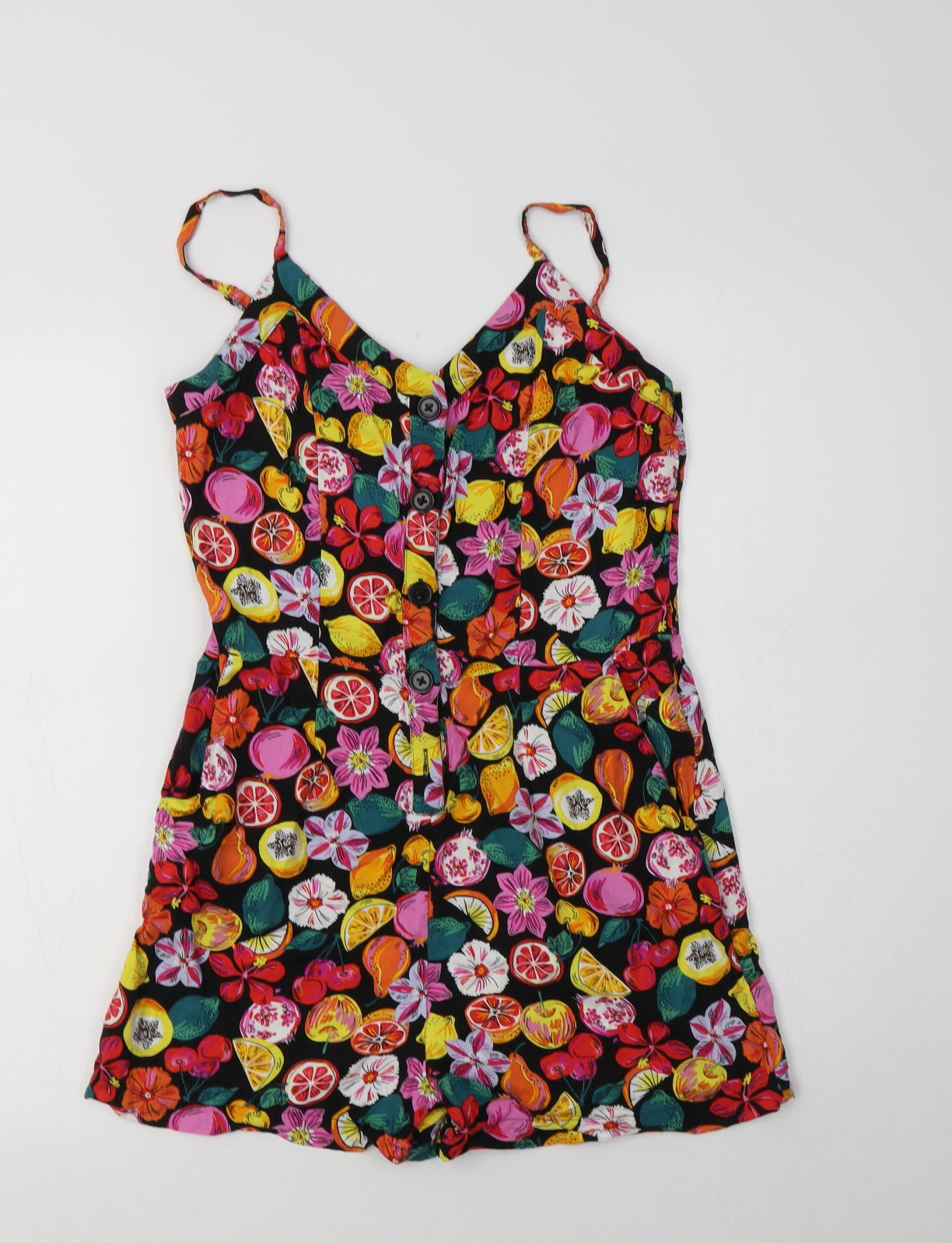 Pimkie Womens Multicoloured Geometric Viscose Playsuit One-Piece Size 6  Button - Fruit Print