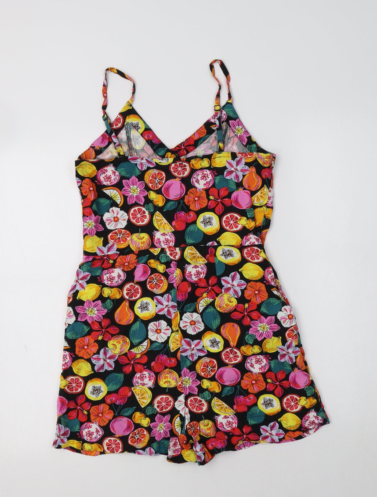 Pimkie Womens Multicoloured Geometric Viscose Playsuit One-Piece Size 6  Button - Fruit Print