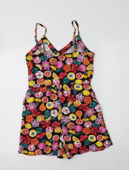 Pimkie Womens Multicoloured Geometric Viscose Playsuit One-Piece Size 6  Button - Fruit Print