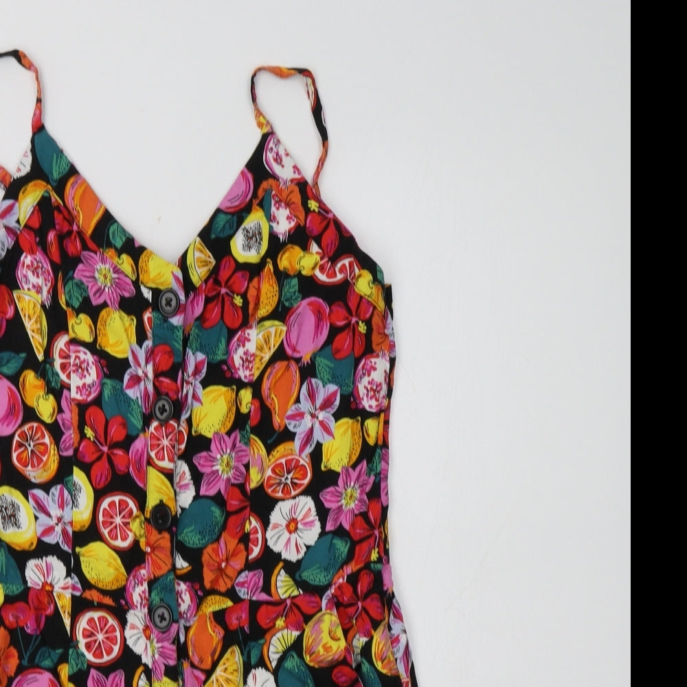 Pimkie Womens Multicoloured Geometric Viscose Playsuit One-Piece Size 6  Button - Fruit Print