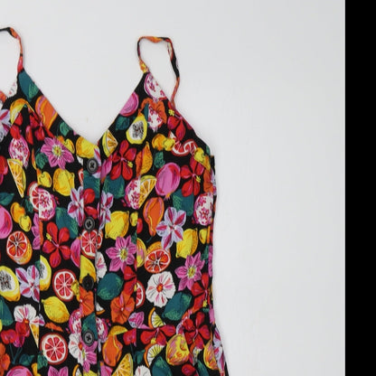 Pimkie Womens Multicoloured Geometric Viscose Playsuit One-Piece Size 6  Button - Fruit Print