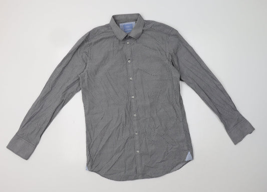 Tresanti Mens Black Geometric Cotton  Dress Shirt Size 15.5 Collared