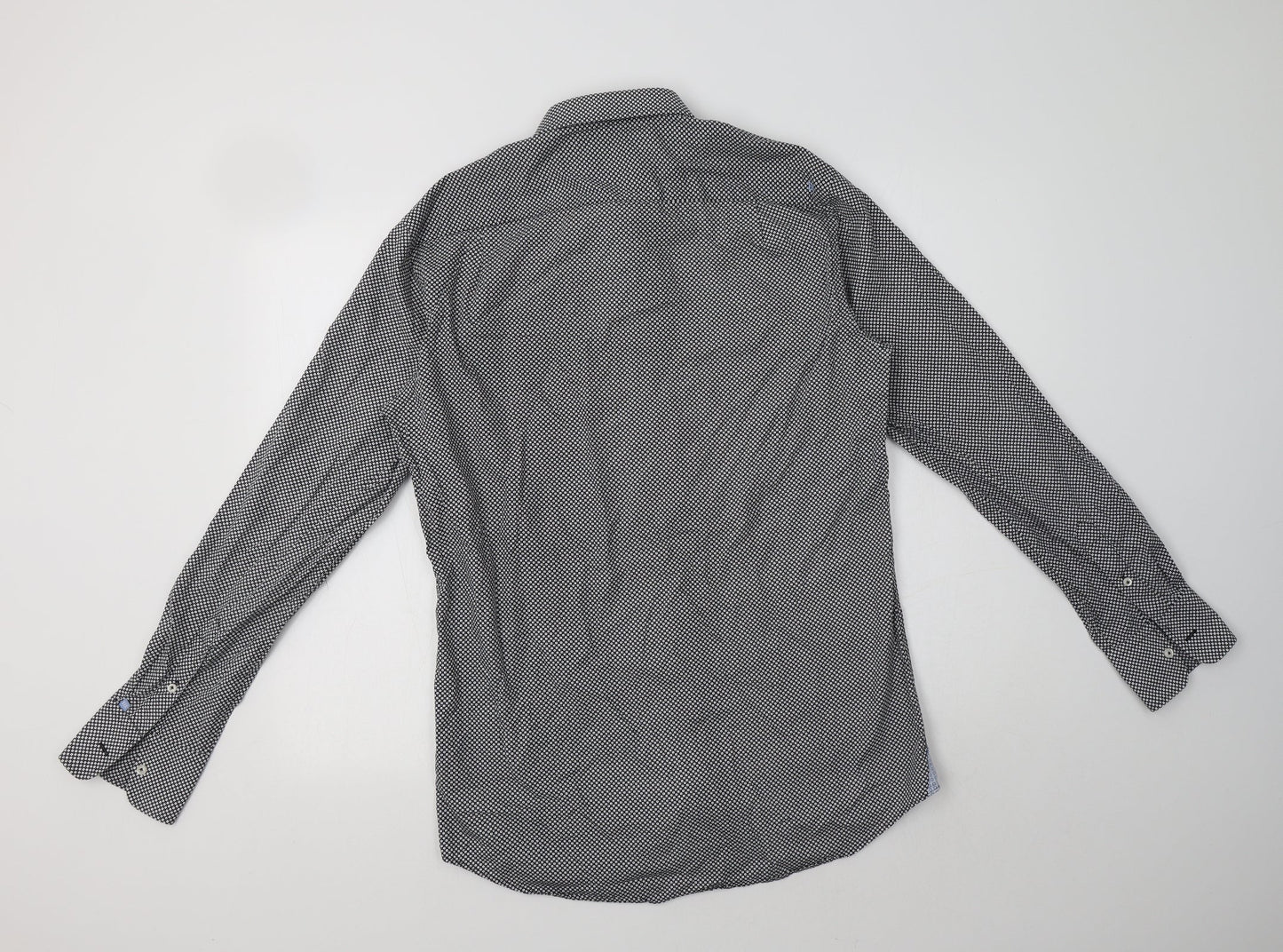 Tresanti Mens Black Geometric Cotton  Dress Shirt Size 15.5 Collared