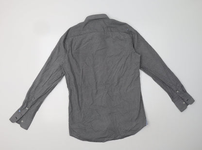 Tresanti Mens Black Geometric Cotton  Dress Shirt Size 15.5 Collared