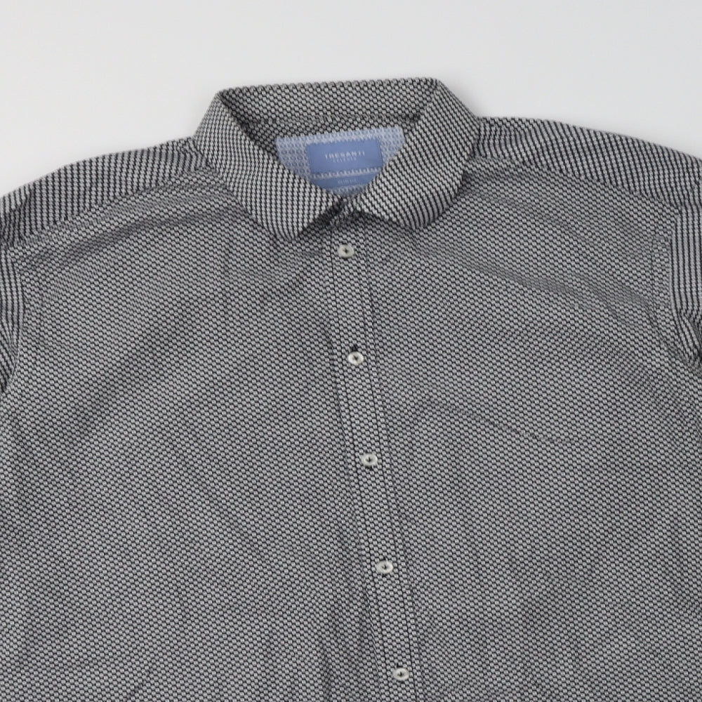 Tresanti Mens Black Geometric Cotton  Dress Shirt Size 15.5 Collared