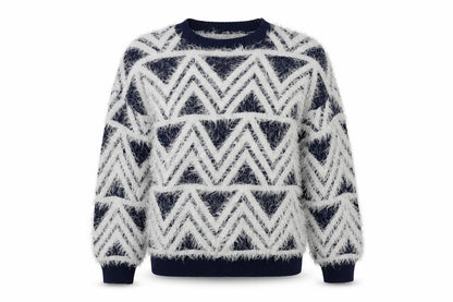 Front view of Best Live women’s blue crew neck geometric acrylic jumper, size S