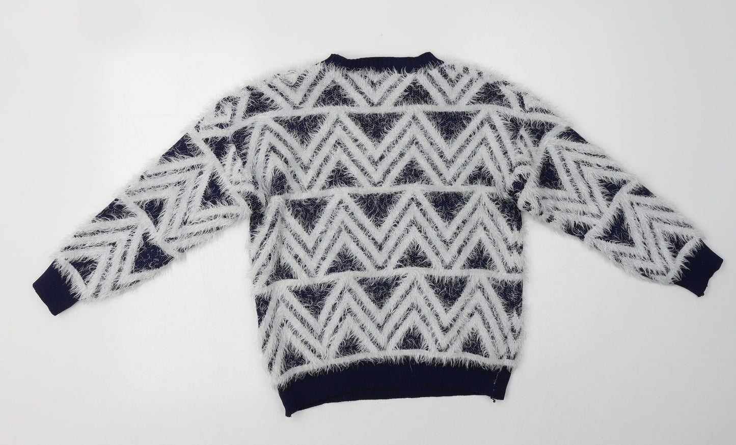 Best Live Womens Blue Crew Neck Geometric Acrylic Pullover Jumper Size S