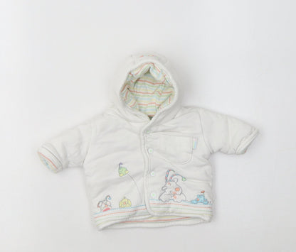Front view of Marks & Spencer Baby White Basic Jacket Jacket, size 0-3, Months - Cute Animals