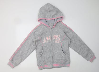 Euro Souvenir Womens Grey Striped Polyester Full Zip Hoodie Size M   - Paris
