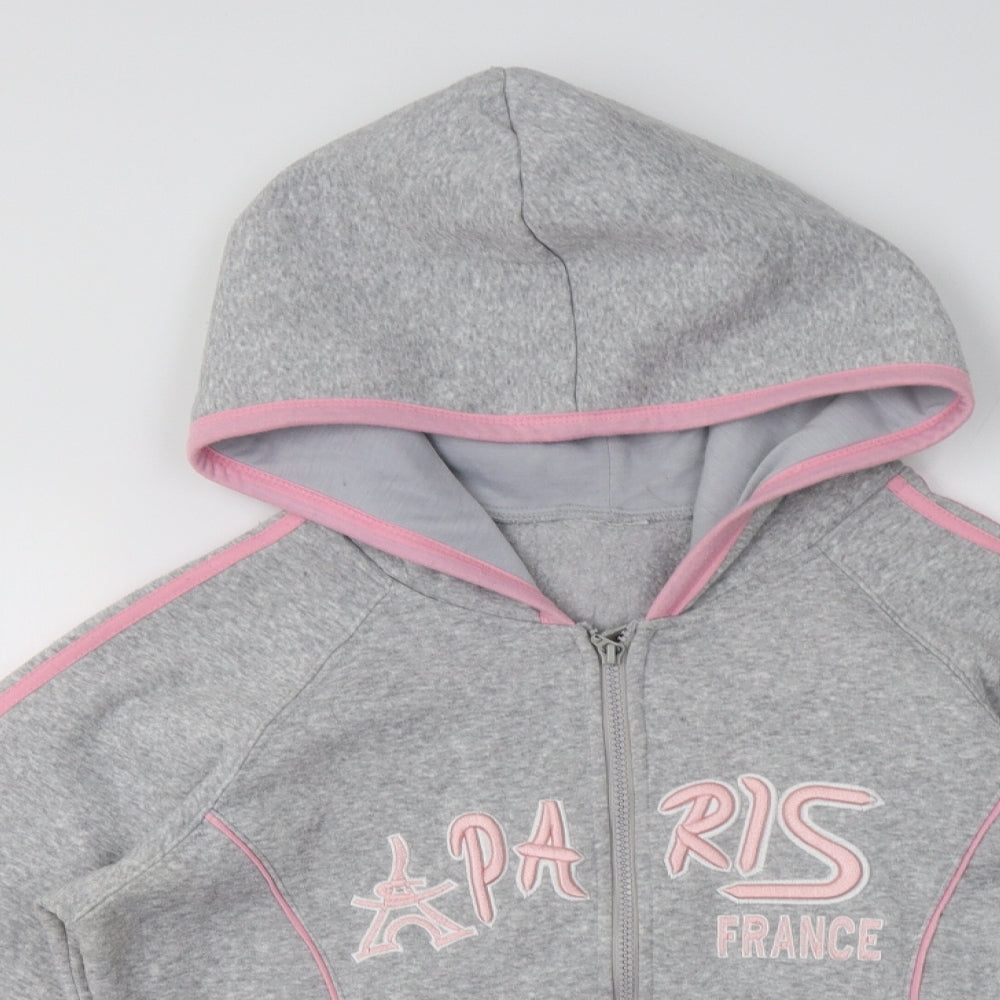 Euro Souvenir Womens Grey Striped Polyester Full Zip Hoodie Size M   - Paris