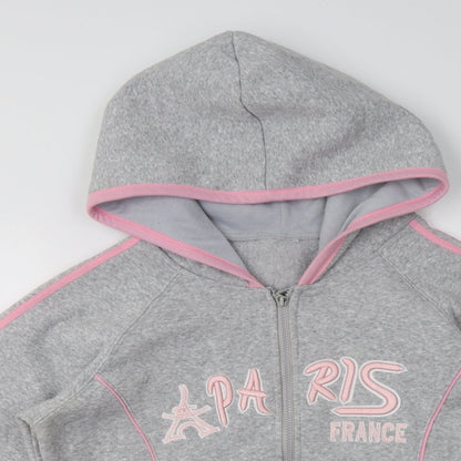 Euro Souvenir Womens Grey Striped Polyester Full Zip Hoodie Size M   - Paris