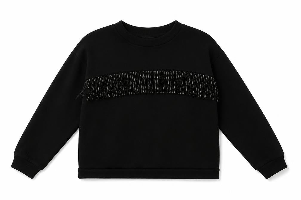 Front view of Primark girls’ black polyester pullover sweatshirt, size 12-13, years