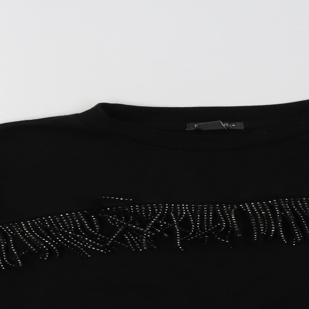 Close-up detail of Primark girls’ black polyester pullover sweatshirt, size 12-13, years