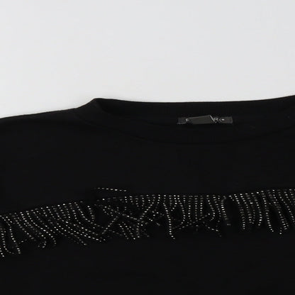 Close-up detail of Primark girls’ black polyester pullover sweatshirt, size 12-13, years