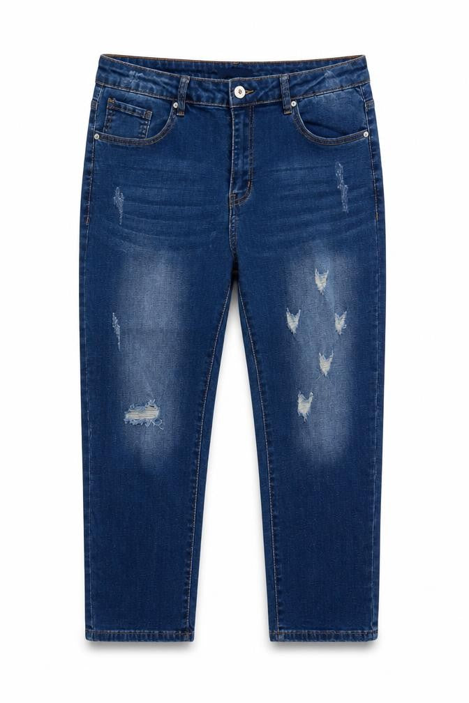 Front view of Sheilay women’s blue cotton cropped jeans, size UK 34, 22-inch leg regular