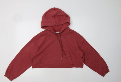 Bershka Womens Pink  Cotton Pullover Hoodie Size L   - Cropped