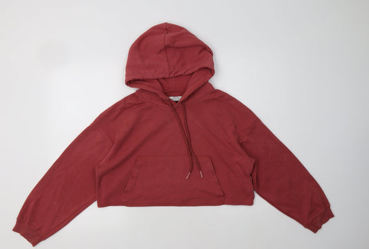 Bershka Womens Pink  Cotton Pullover Hoodie Size L   - Cropped