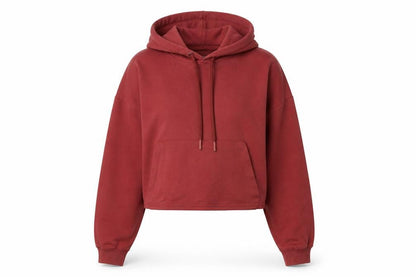 Front view of Bershka women’s pink cotton pullover hoodie, size L, - cropped