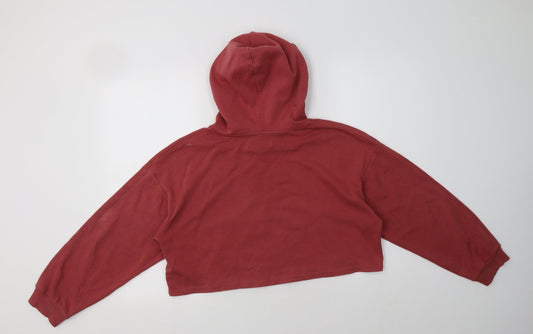 Bershka Womens Pink  Cotton Pullover Hoodie Size L   - Cropped