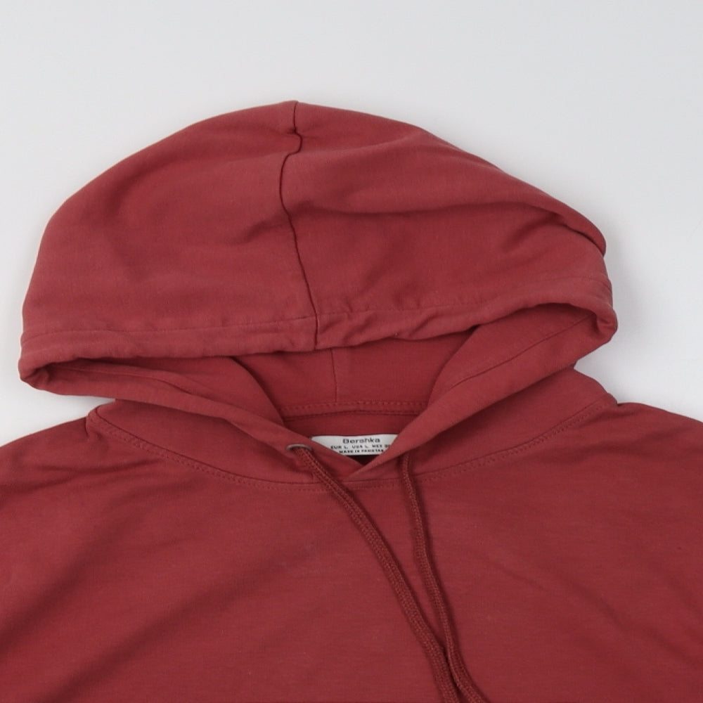 Bershka Womens Pink  Cotton Pullover Hoodie Size L   - Cropped