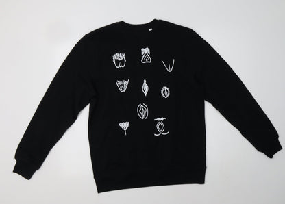 Fair Wear Womens Black Geometric Cotton Pullover Sweatshirt Size M
