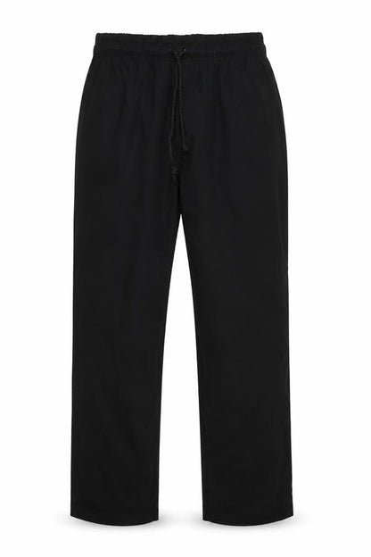 Front view of Pegasus men’s black cotton trousers, size S, 33-inch leg regular