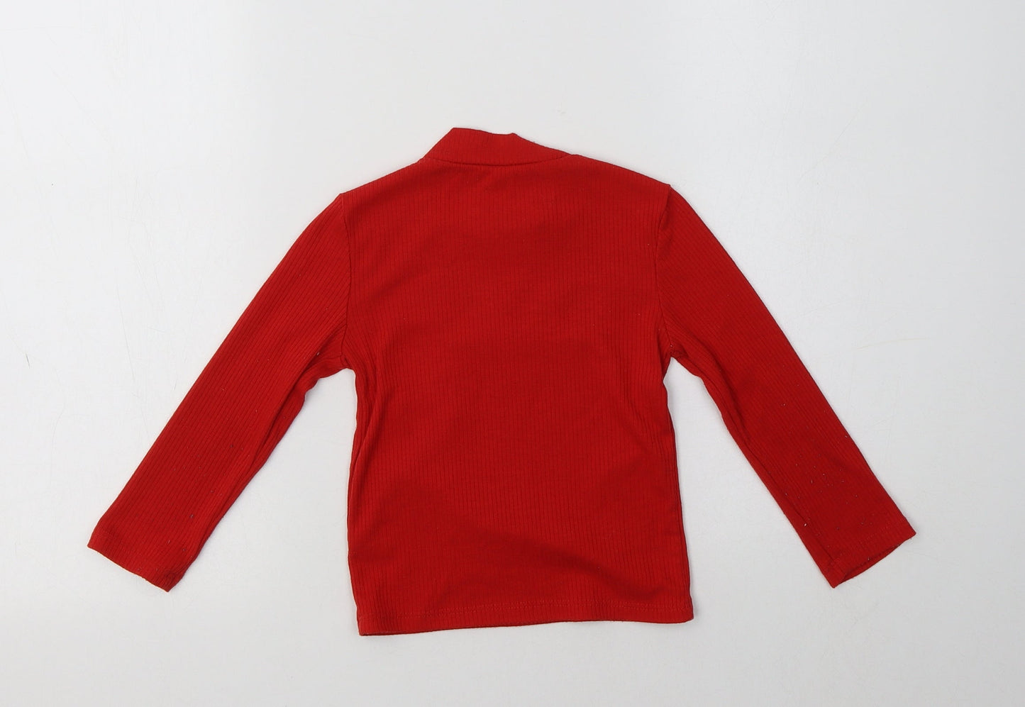F&F Girls Red Mock Neck  Viscose Pullover Jumper Size 3-4 Years