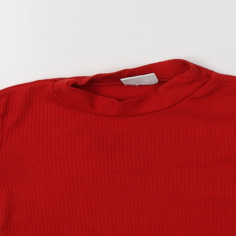 F&F Girls Red Mock Neck  Viscose Pullover Jumper Size 3-4 Years