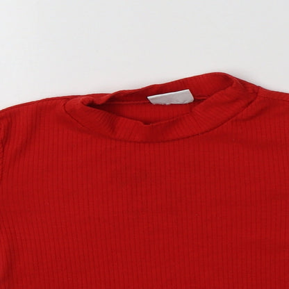 F&F Girls Red Mock Neck  Viscose Pullover Jumper Size 3-4 Years