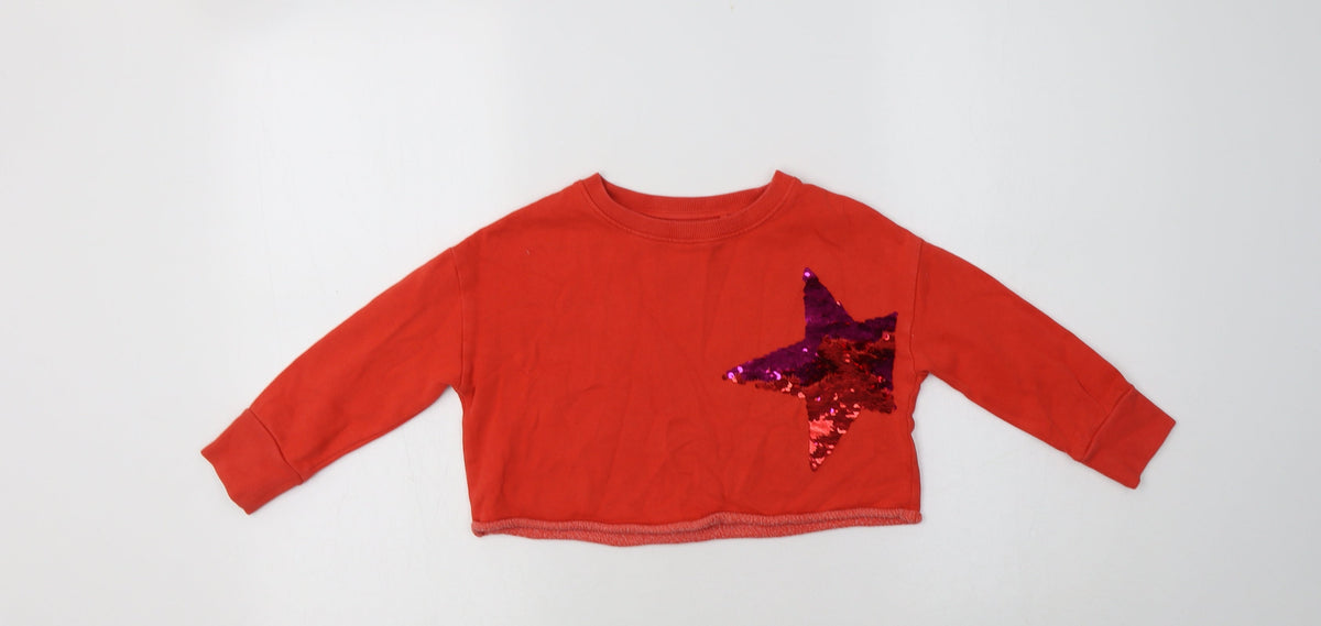Additional front view of Next girls’ red polyester pullover sweatshirt, size 4, years - star