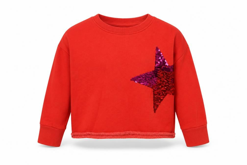 Front view of Next girls’ red polyester pullover sweatshirt, size 4, years - star