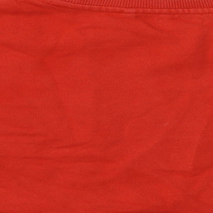Brand and care label for Next girls’ red polyester pullover sweatshirt, size 4, years - star