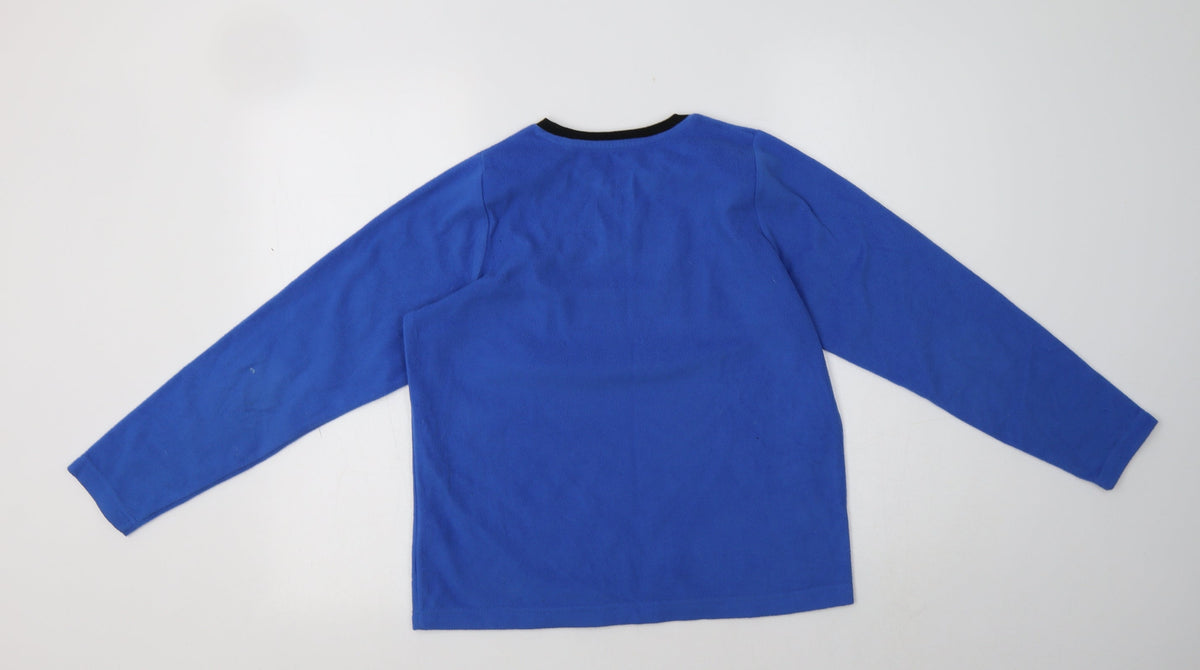 Back view of Matalan boys’ blue polyester pullover sweatshirt, size 13, years