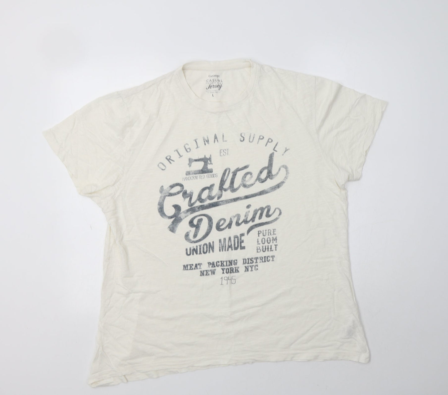 George Mens Ivory  Cotton  T-Shirt Size L Crew Neck