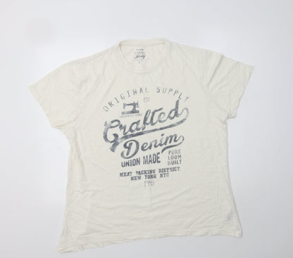 George Mens Ivory  Cotton  T-Shirt Size L Crew Neck