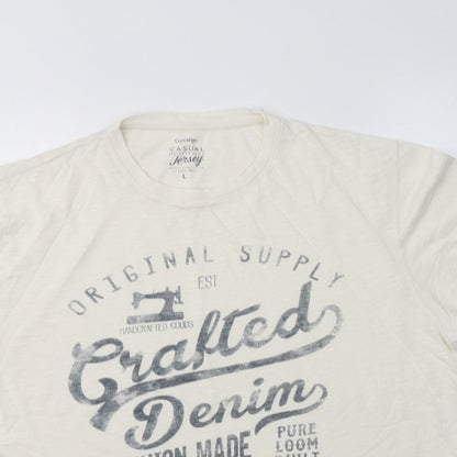 George Mens Ivory  Cotton  T-Shirt Size L Crew Neck