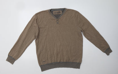 RJR.John Rocha Mens Beige V-Neck  Cotton Pullover Jumper Size L