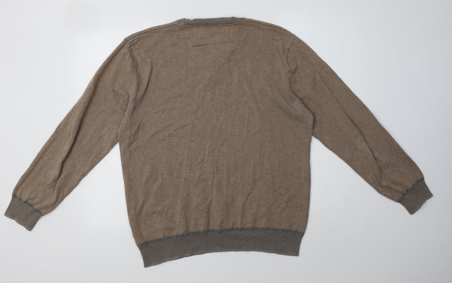 RJR.John Rocha Mens Beige V-Neck  Cotton Pullover Jumper Size L