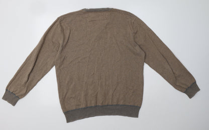 RJR.John Rocha Mens Beige V-Neck  Cotton Pullover Jumper Size L