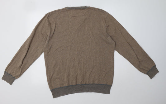 RJR.John Rocha Mens Beige V-Neck  Cotton Pullover Jumper Size L