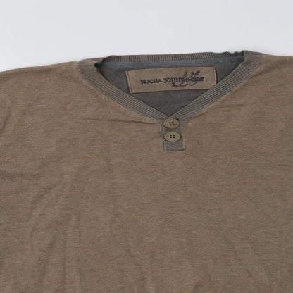 RJR.John Rocha Mens Beige V-Neck  Cotton Pullover Jumper Size L