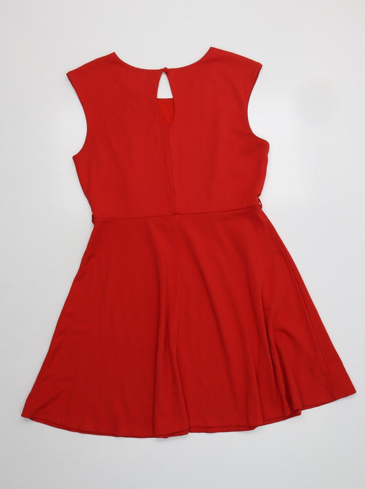 South Womens Red  Viscose Fit & Flare  Size 12  Round Neck